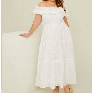 Arula Floral Eyelet Midi Dress Size C (3X) NWT - Cotton Shell